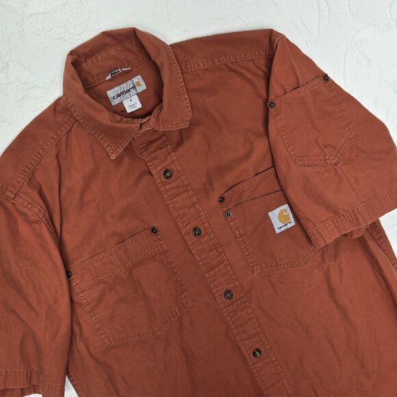 Carhartt Workwear Relaxed Fit Orange Collared Button Shirt Mens Small - Picture 1 of 8